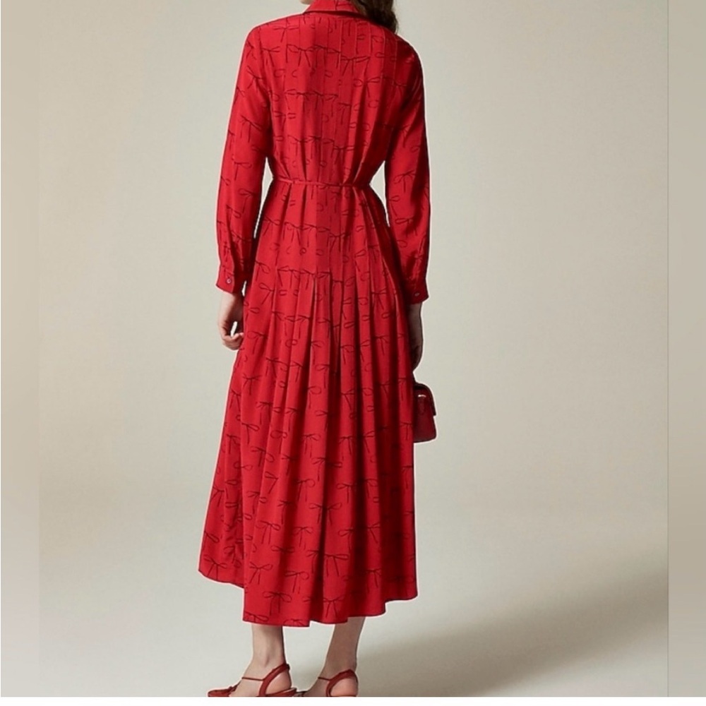 J. Crew Red Bow tie drapey Midi Shirt Dress with Tie Waist 6 - Picture 3 of 8